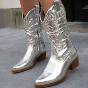 Women’s Cowboy Boots – Mid Calf – Western Stitching – Pointed Toe – Side Zipper Pull Tabs 2