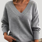 Women's Oversized Sweater Grey Size M Soft Touch Acrylic V Neck 1