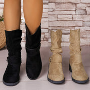 Women's Short Boots Brown Size 8 Imitation Suede Waterproof 2