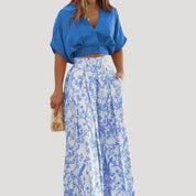 Women's Summer Co-Ord Set – Wide Leg Trousers and Cropped Wrap Top, Lightweight Two Piece Set for Casual Outings 2