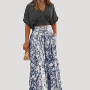 Women's Summer Co-Ord Set – Wide Leg Trousers and Cropped Wrap Top, Lightweight Two Piece Set for Casual Outings 3