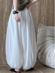 Women's Wide Leg Pants White Size M Cotton 3