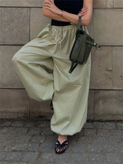 Women's Wide Leg Trousers Black Size M Polyester 7