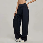Women's Wide Leg Trousers Black Size M Polyester Spandex 6