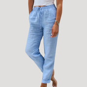Women’s casual linen trousers summer drawstring lightweight 3