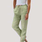 Women’s casual linen trousers summer drawstring lightweight 4