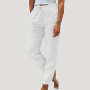Women’s casual linen trousers summer drawstring lightweight 6