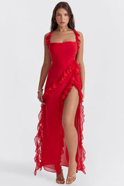 Maxi Dress – Ruffled Trim – Elegant Evening Gown
