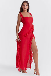 Maxi Dress – Ruffled Trim – Elegant Evening Gown