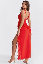 Maxi Dress – Ruffled Trim – Elegant Evening Gown