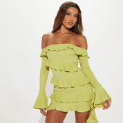 Mini Dress – Off-Shoulder Ruffle Layers – Elegant Party Look