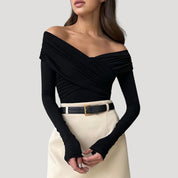 Off-Shoulder Top – Elegant Wrap Design – Chic Evening Style