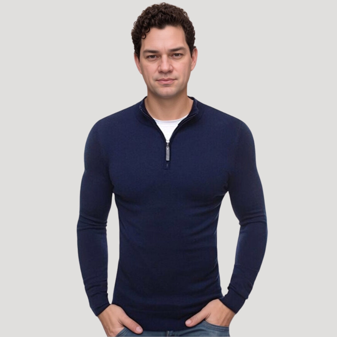 Men’s Knit Pullover – Slim Fit – Casual Zip Neck Sweater