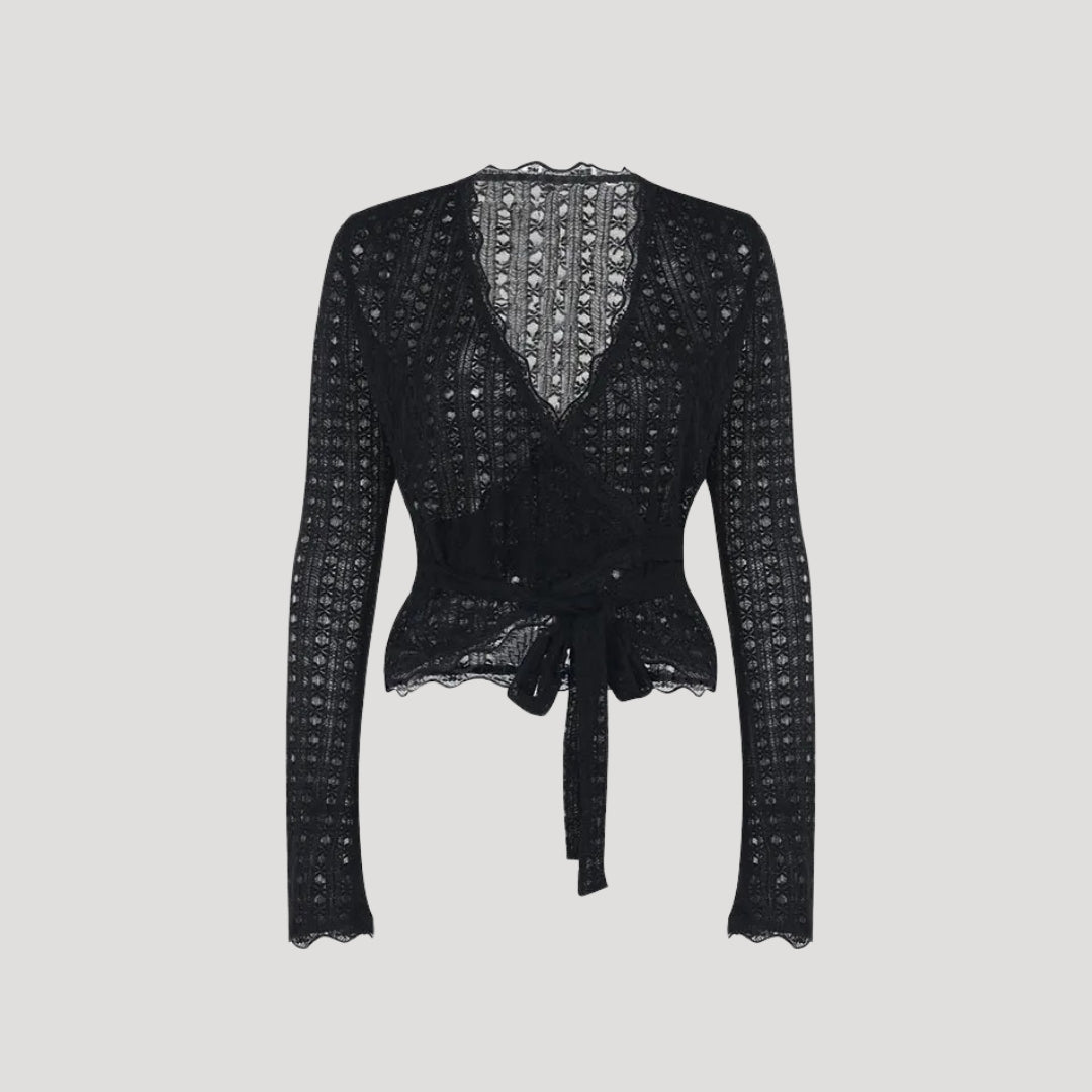 Lace Wrap Top – White Long Sleeve – Feminine Date Night Style