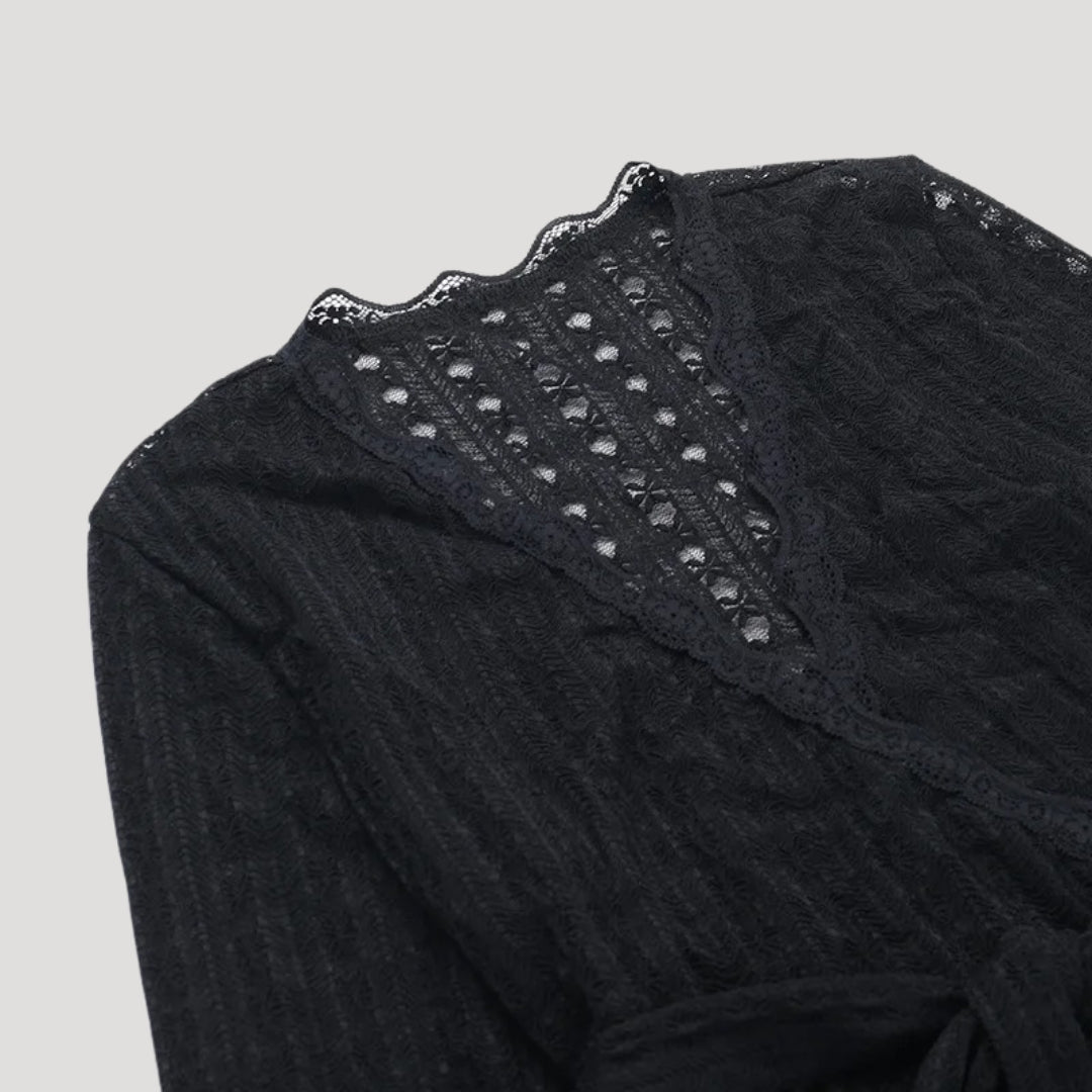 Lace Wrap Top – White Long Sleeve – Feminine Date Night Style