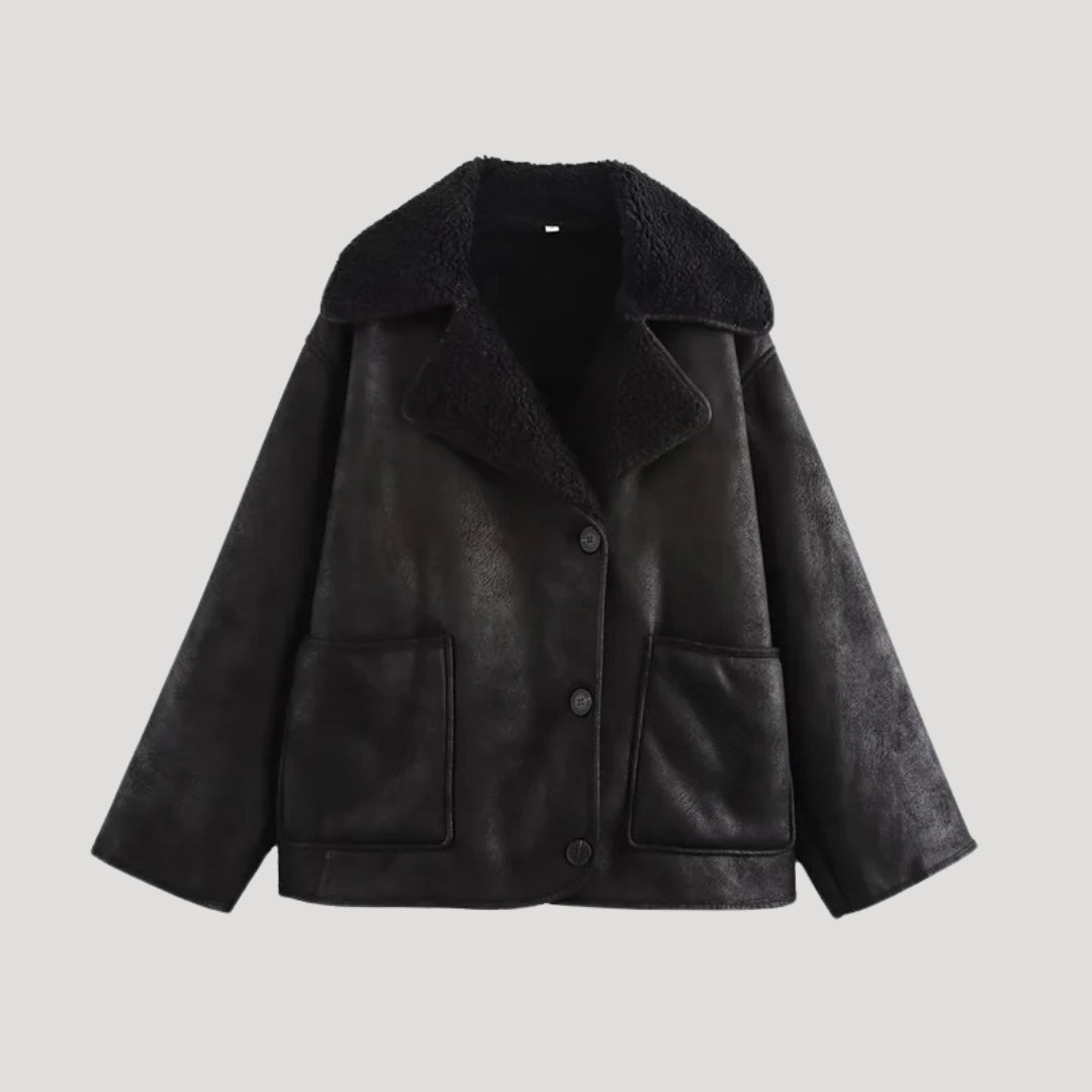 Shearling collar winter coat