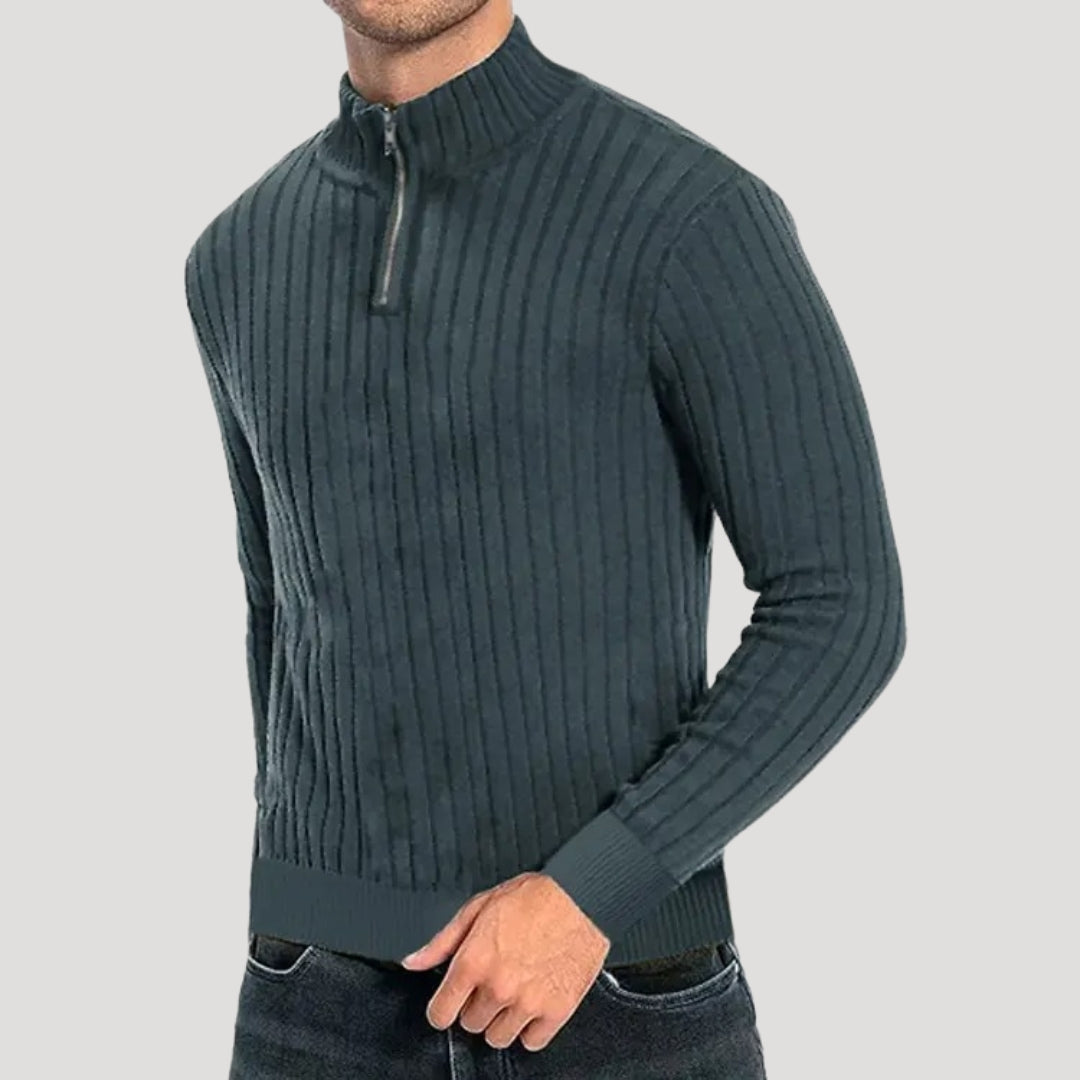 Men’s Ribbed Knit Sweater – Half Zip – Smart Casual Layer