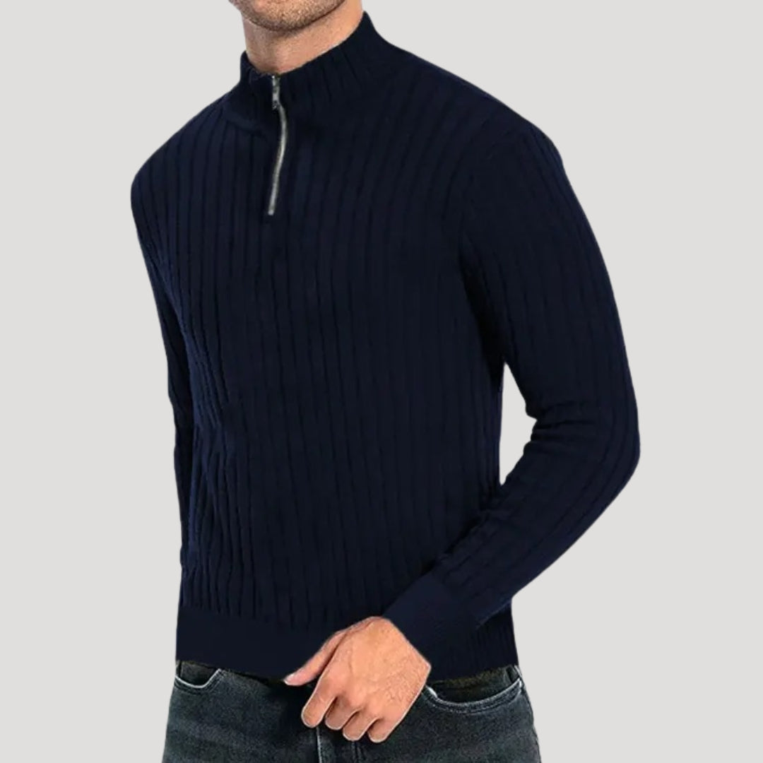 Men’s Ribbed Knit Sweater – Half Zip – Smart Casual Layer