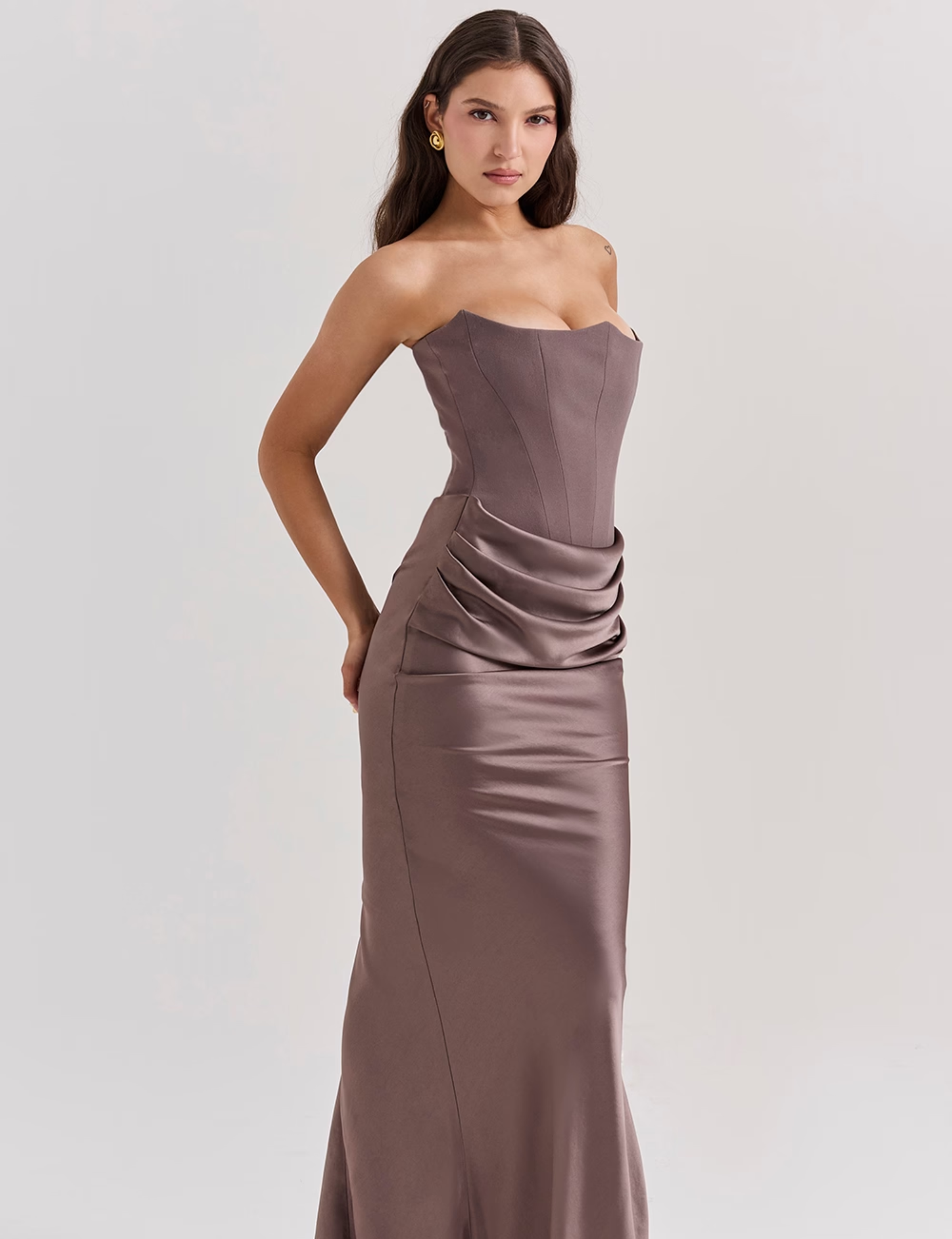Strapless Maxi Dress – Satin Skirt – Elegant Evening Look