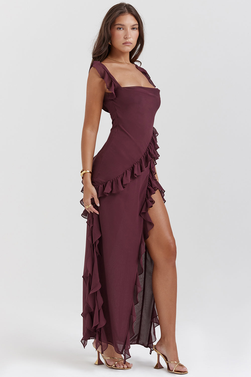 Maxi Dress – Ruffled Trim – Elegant Evening Gown