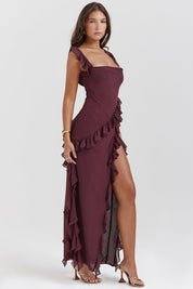 Maxi Dress – Ruffled Trim – Elegant Evening Gown