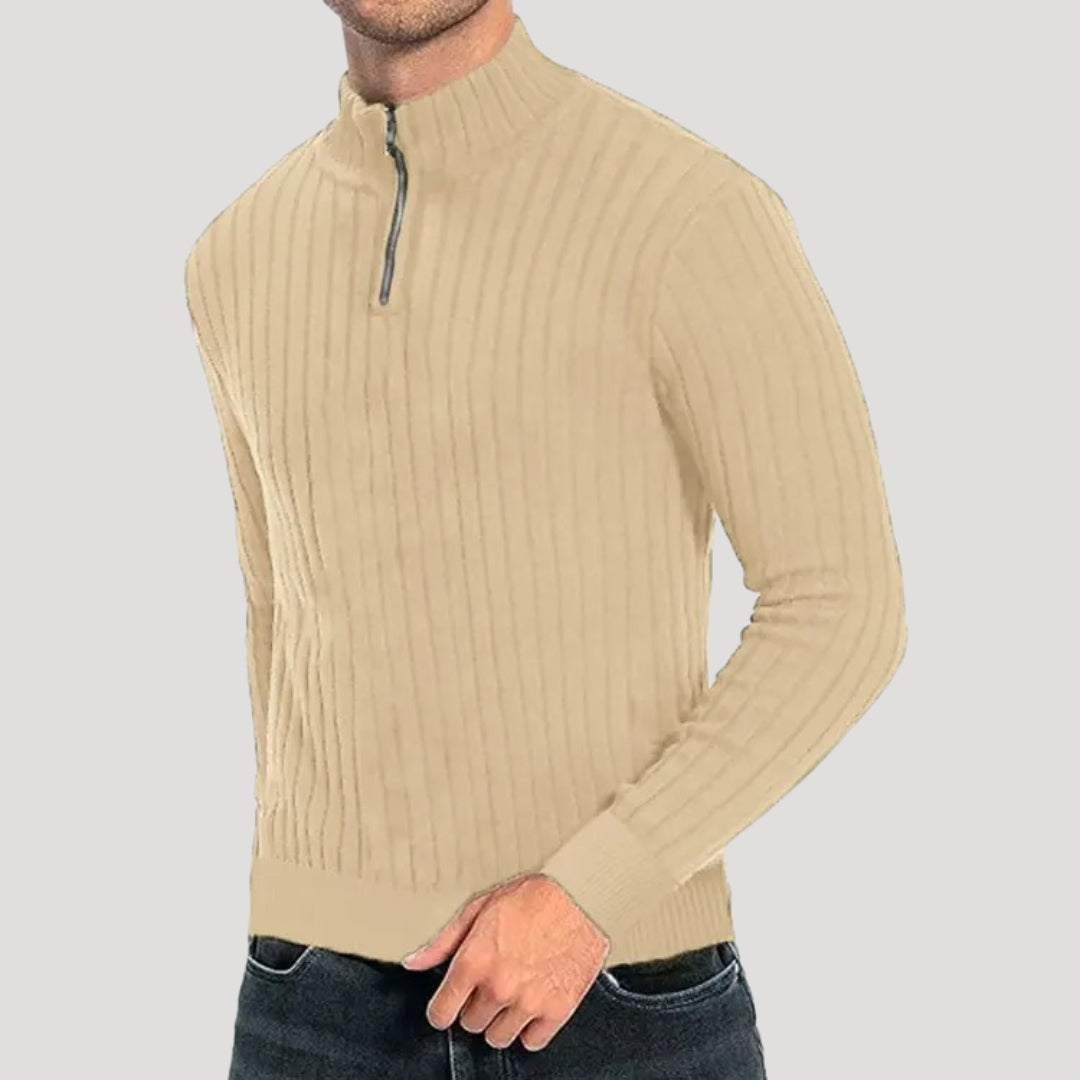 Men’s Ribbed Knit Sweater – Half Zip – Smart Casual Layer