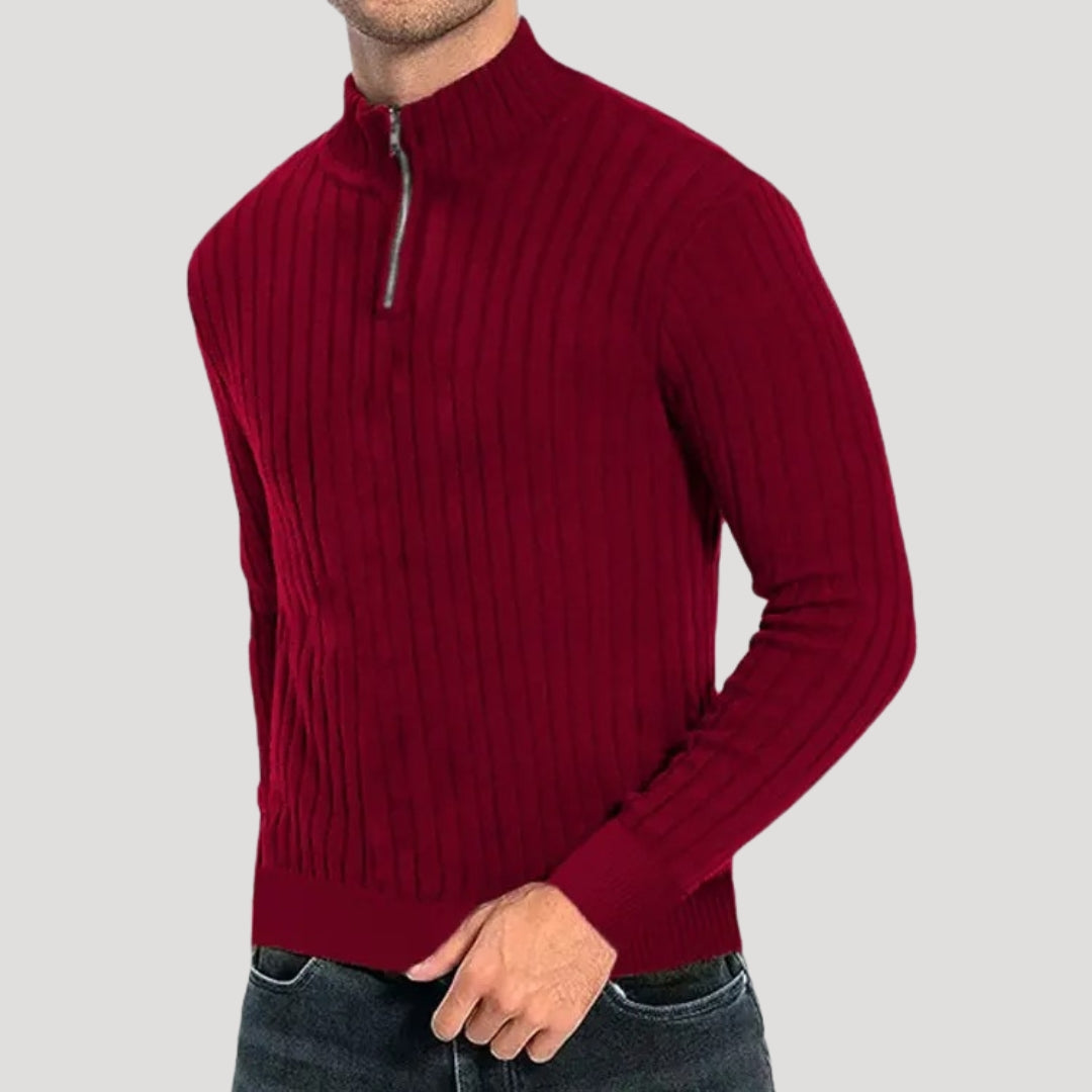 Men’s Ribbed Knit Sweater – Half Zip – Smart Casual Layer
