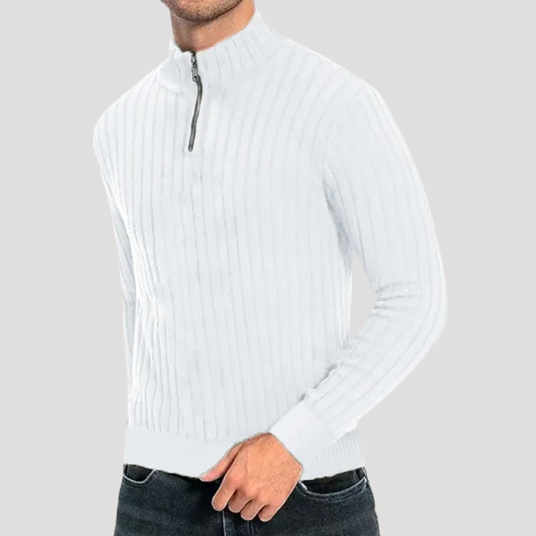 Men’s Ribbed Knit Sweater – Half Zip – Smart Casual Layer