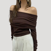 Off Shoulder Top – Ribbed Knit – Elegant Evening Look