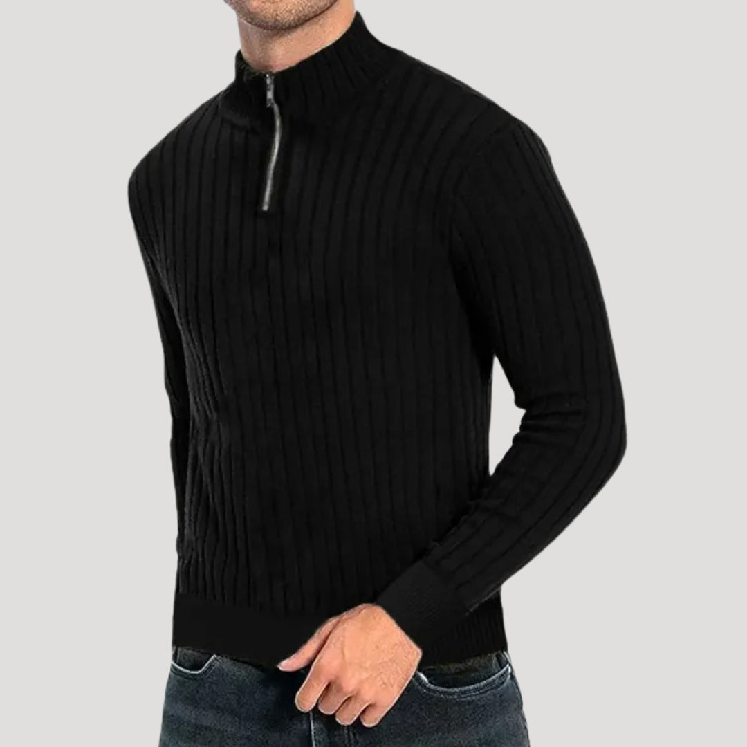 Men’s Ribbed Knit Sweater – Half Zip – Smart Casual Layer
