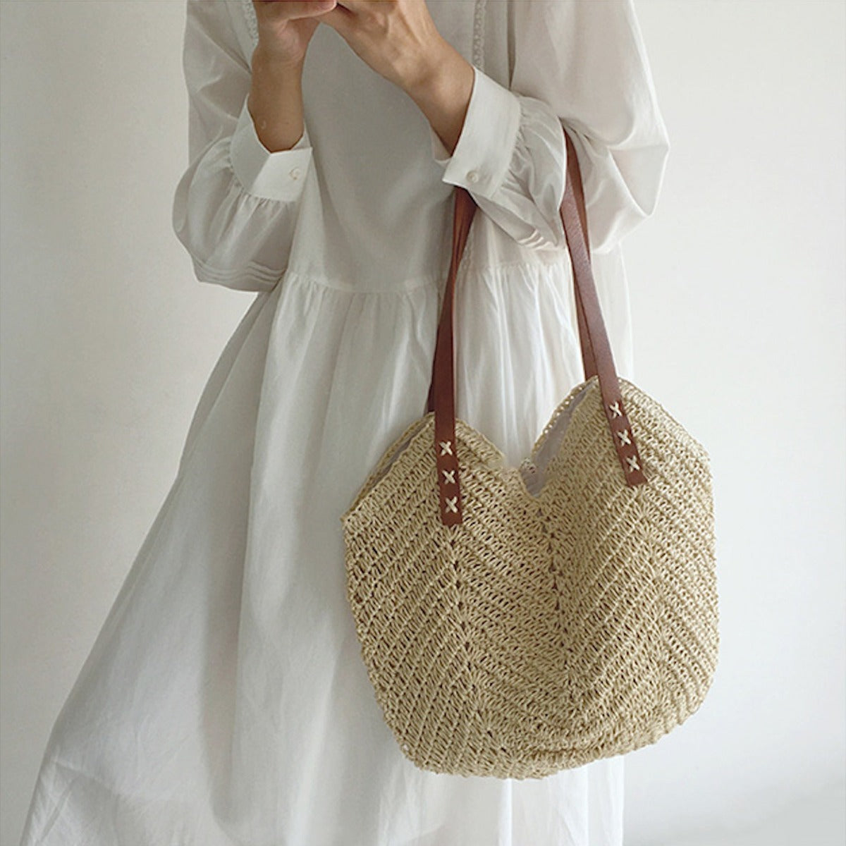 Straw Tote Bag – Woven Design – Boho Beach Style