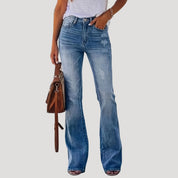 Flared Jeans – Distressed Detail – Retro Chic Style