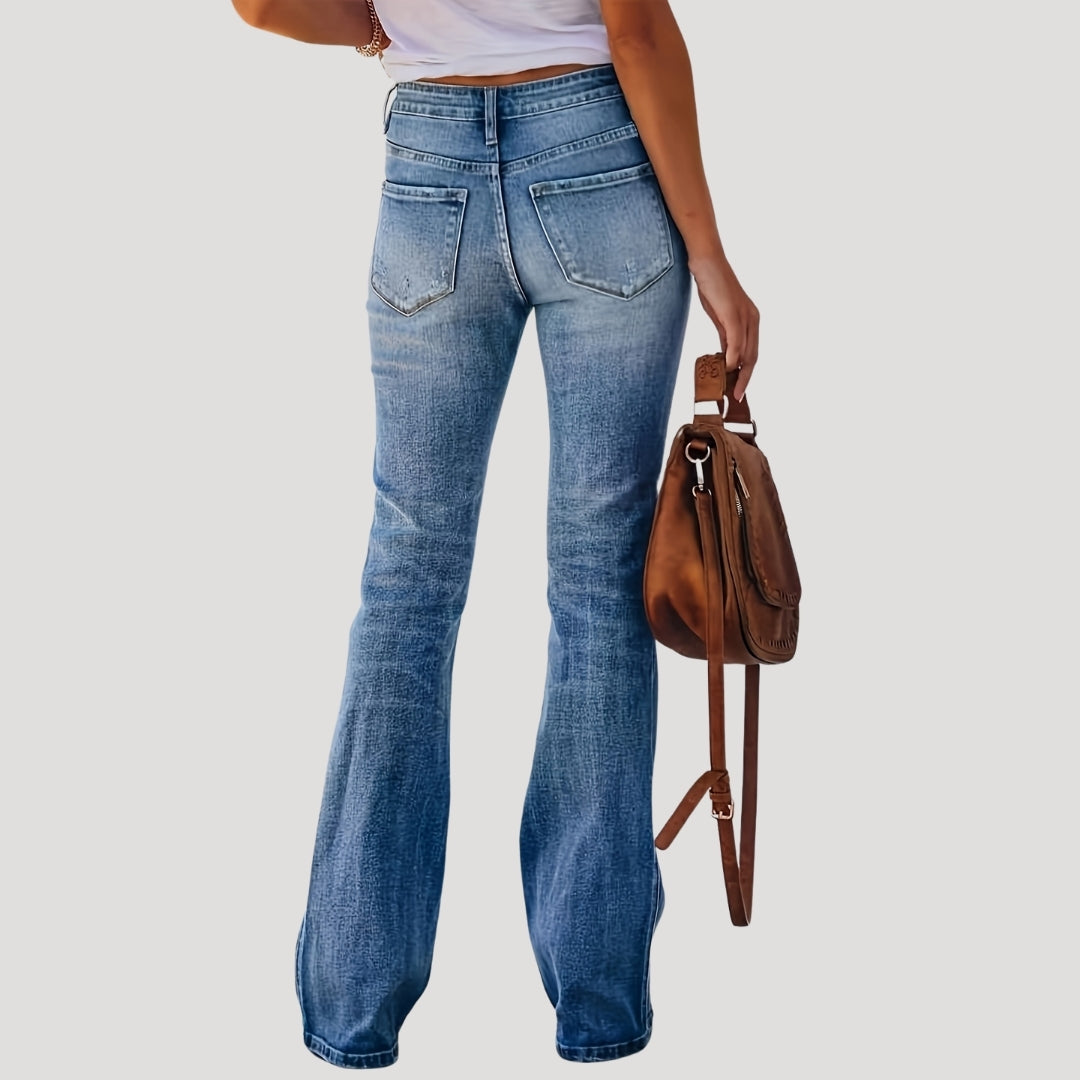 Flared Jeans – Distressed Detail – Retro Chic Style