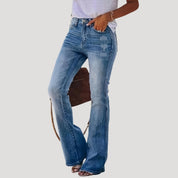 Flared Jeans – Distressed Detail – Retro Chic Style