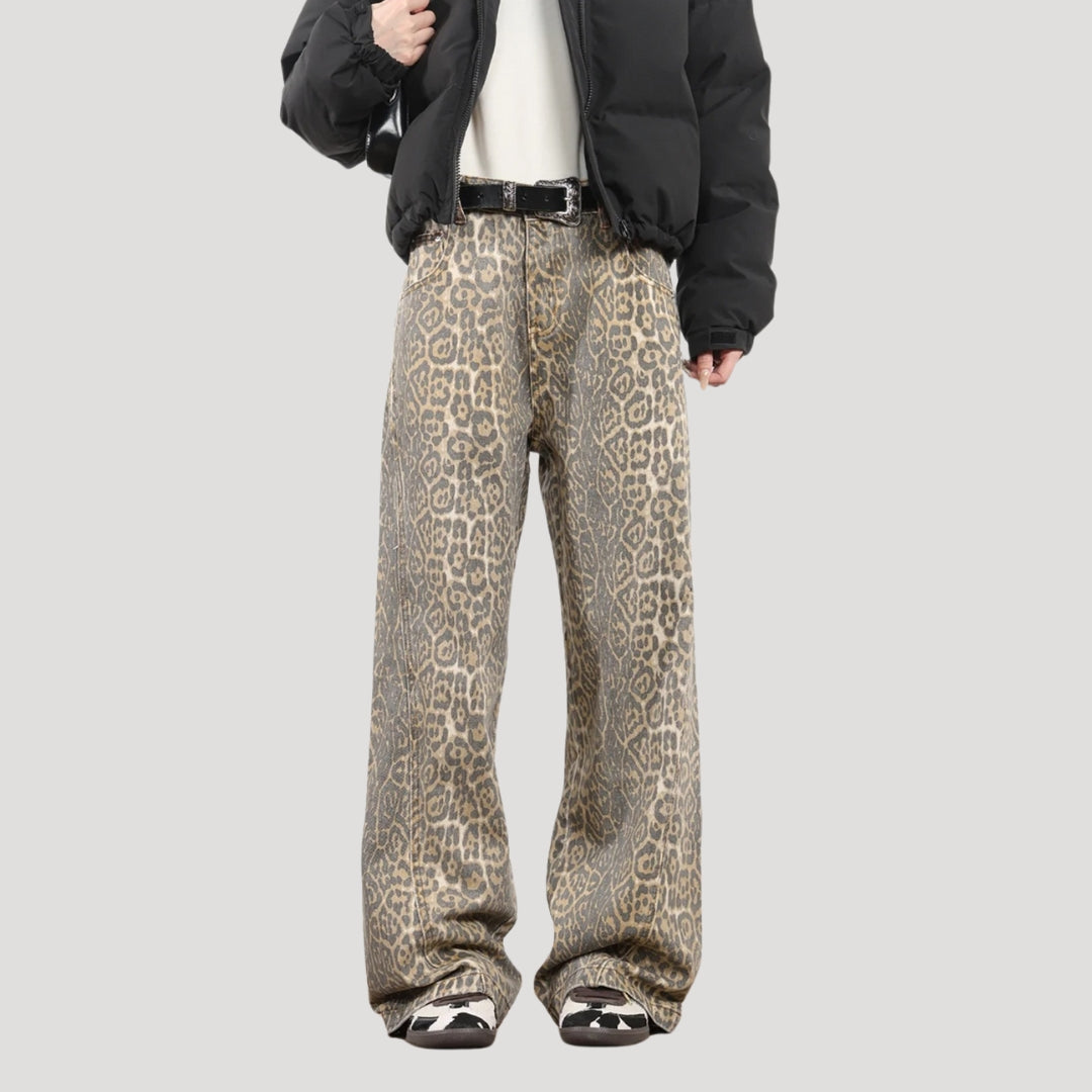 Women's high waisted wide leg leopard trousers