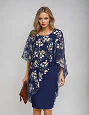 Overlay Sheath Dress – Floral Chiffon Layer – Elegant Occasionwear