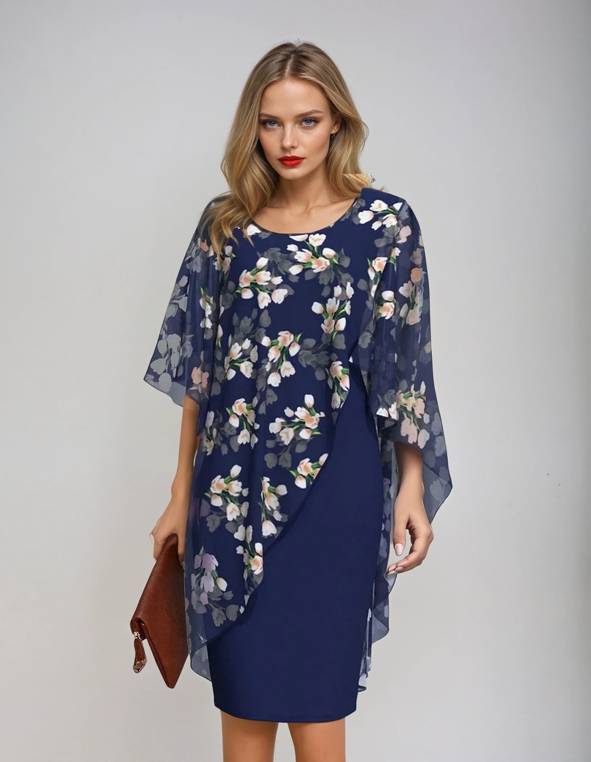 Overlay Sheath Dress – Floral Chiffon Layer – Elegant Occasionwear