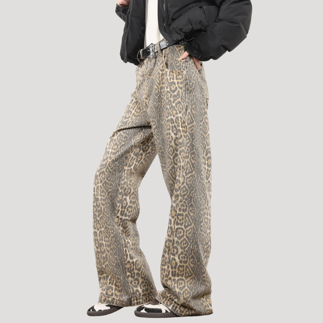 Women's high waisted wide leg leopard trousers