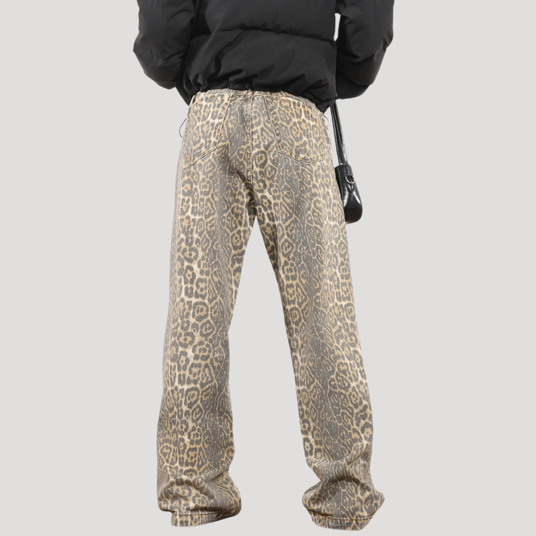 Women's high waisted wide leg leopard trousers