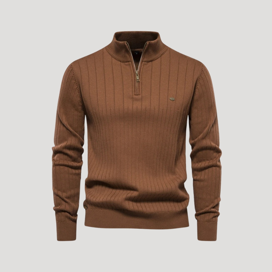 Men’s Knit Jumper – Ribbed Texture – Zip Collar Casual Style