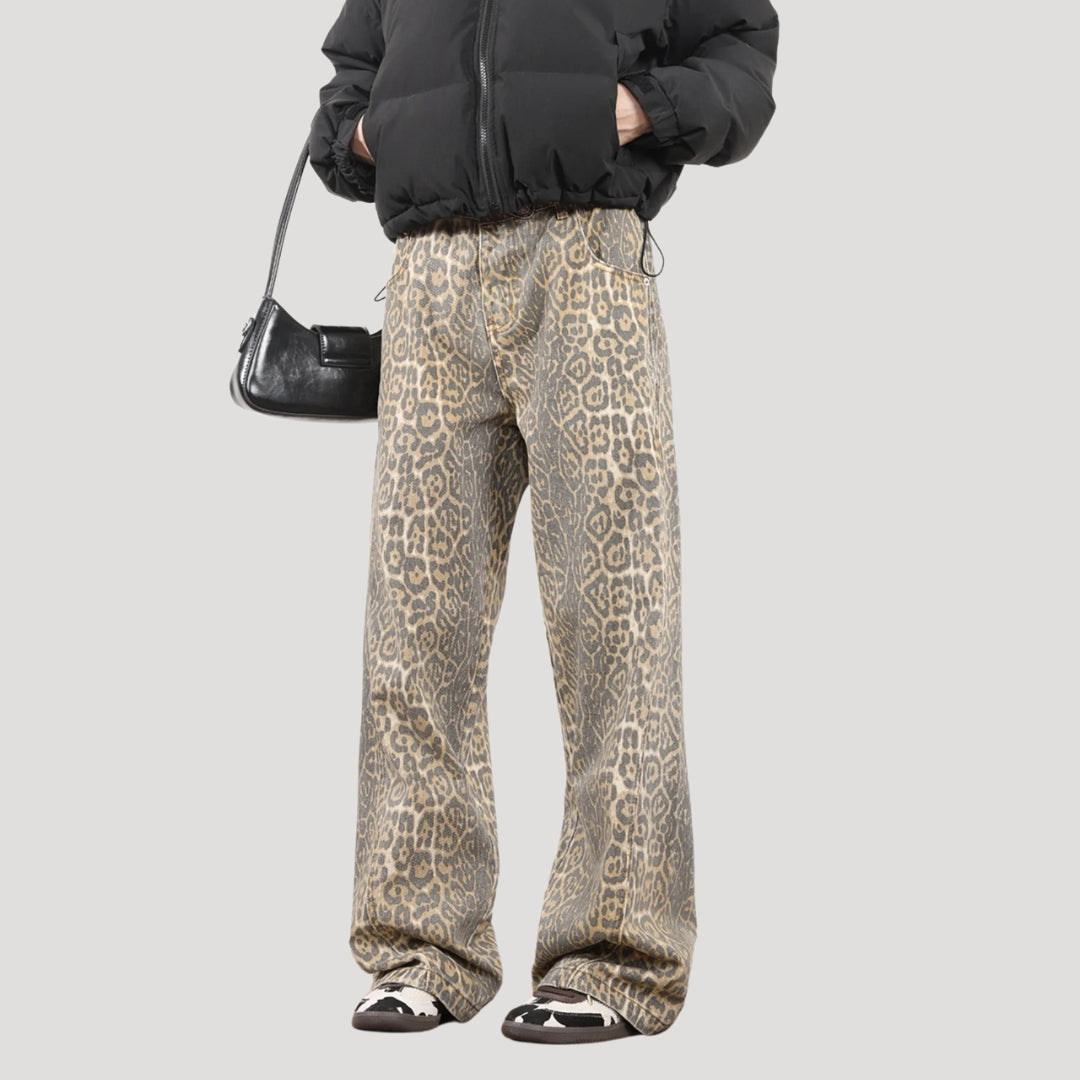 Women's high waisted wide leg leopard trousers