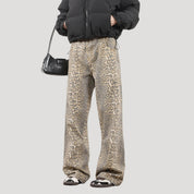 Women's high waisted wide leg leopard trousers