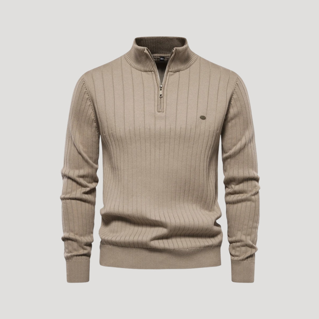 Men’s Knit Jumper – Ribbed Texture – Zip Collar Casual Style