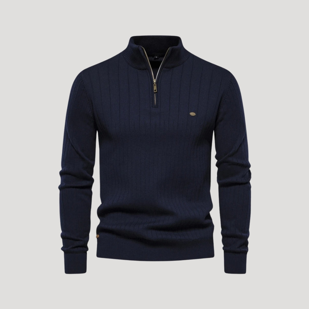 Men’s Knit Jumper – Ribbed Texture – Zip Collar Casual Style