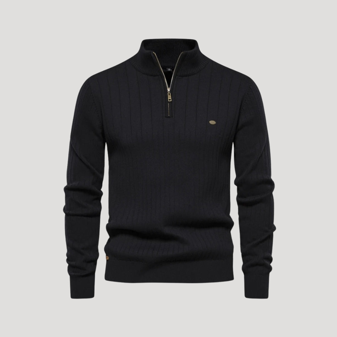 Men’s Knit Jumper – Ribbed Texture – Zip Collar Casual Style