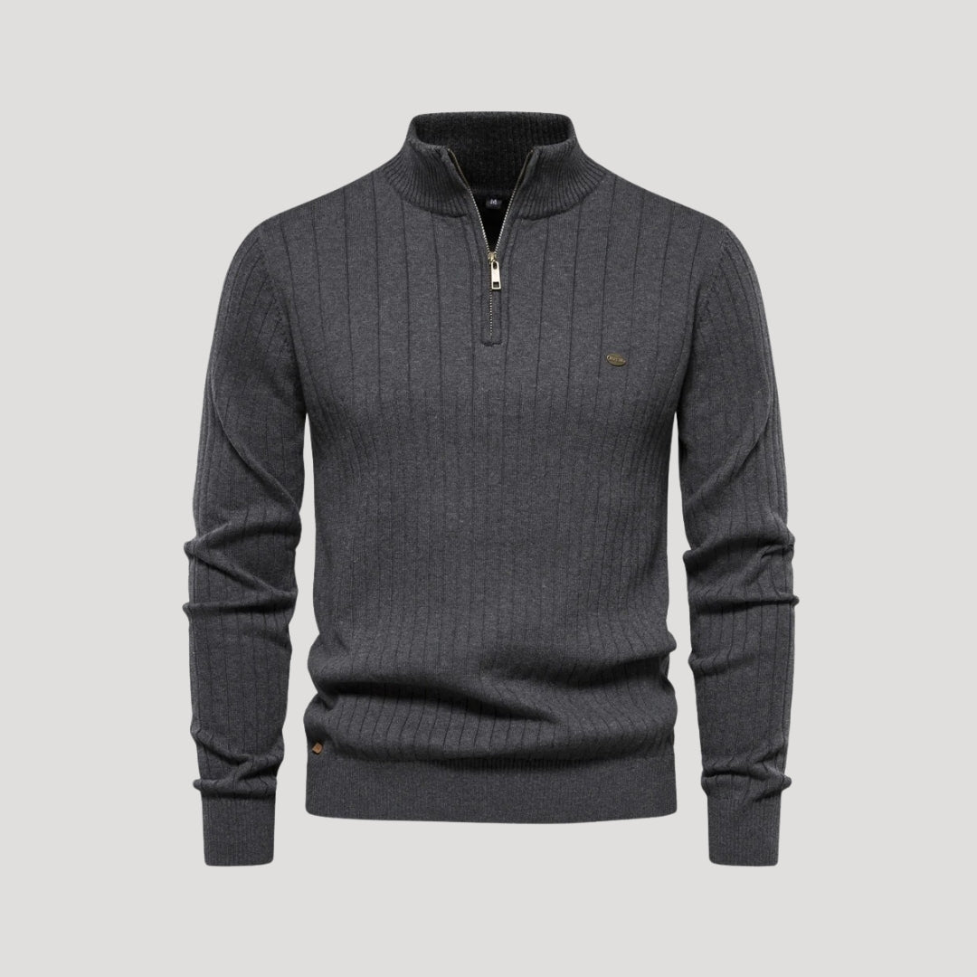 Men’s Knit Jumper – Ribbed Texture – Zip Collar Casual Style