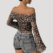 Off-Shoulder Top – Leopard Print Mesh – Bold Night Out Look