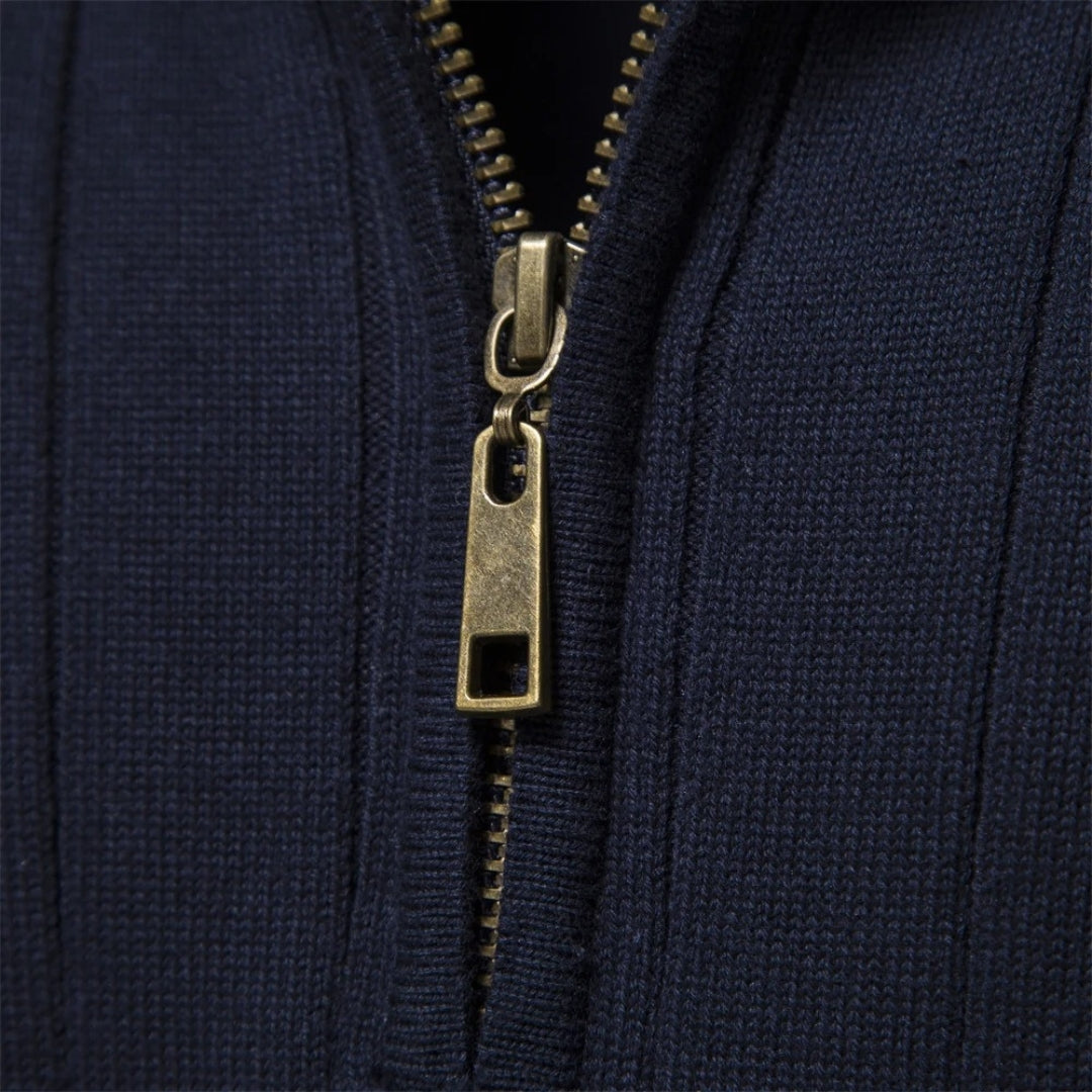 Men’s Knit Jumper – Ribbed Texture – Zip Collar Casual Style