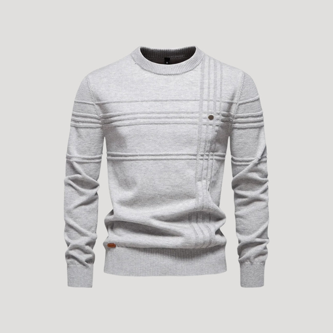 Men’s Crew Neck Knit Sweater – Textured Detail – Casual Smart Look