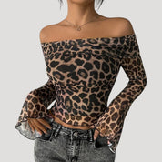 Off-Shoulder Top – Leopard Print Mesh – Bold Night Out Look